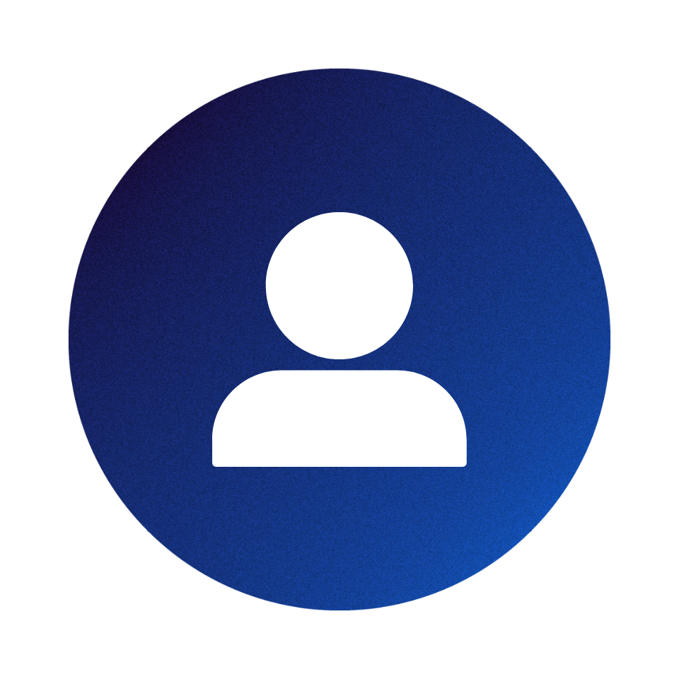Dark blue circle icon with a person icon inside