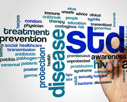 Sexually Transmitted Diseases button image - collage of STD related words