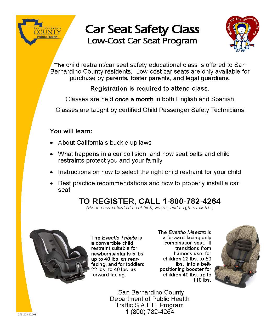 Car Seat Safety class Low-cost Car Seat program Flyer