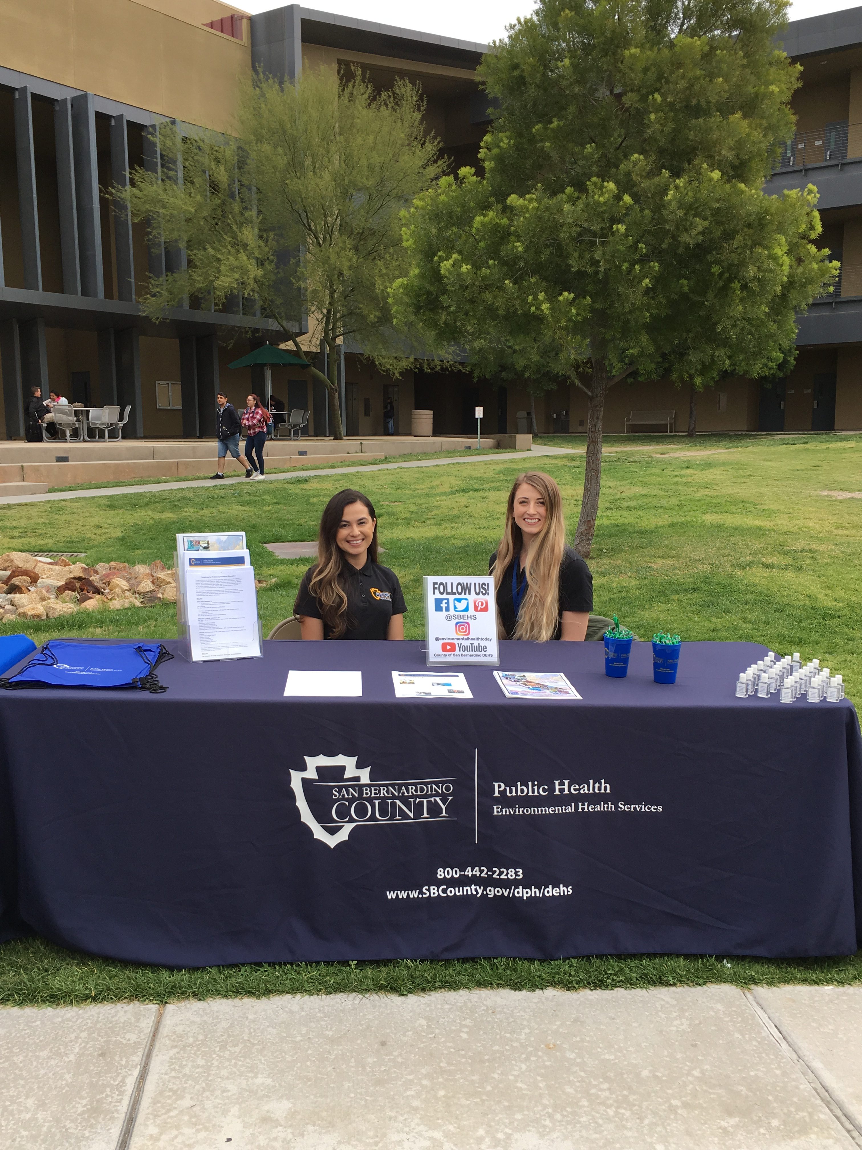 Tabling event at San Bernardino Valley College informing students and providing information on the career as a Registered Environmental Health Specialist.