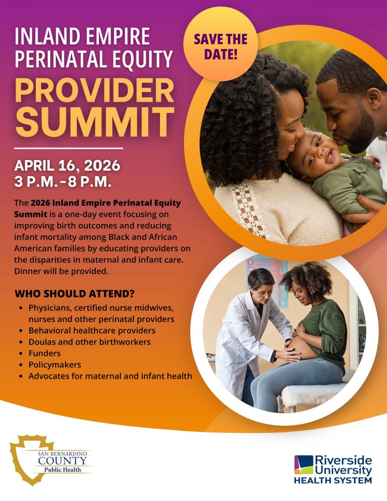 A flyer annoucing the Inland Empire Perinatal Equity event on April 16, 2026 at 3 p.m - 8 p.m. 
