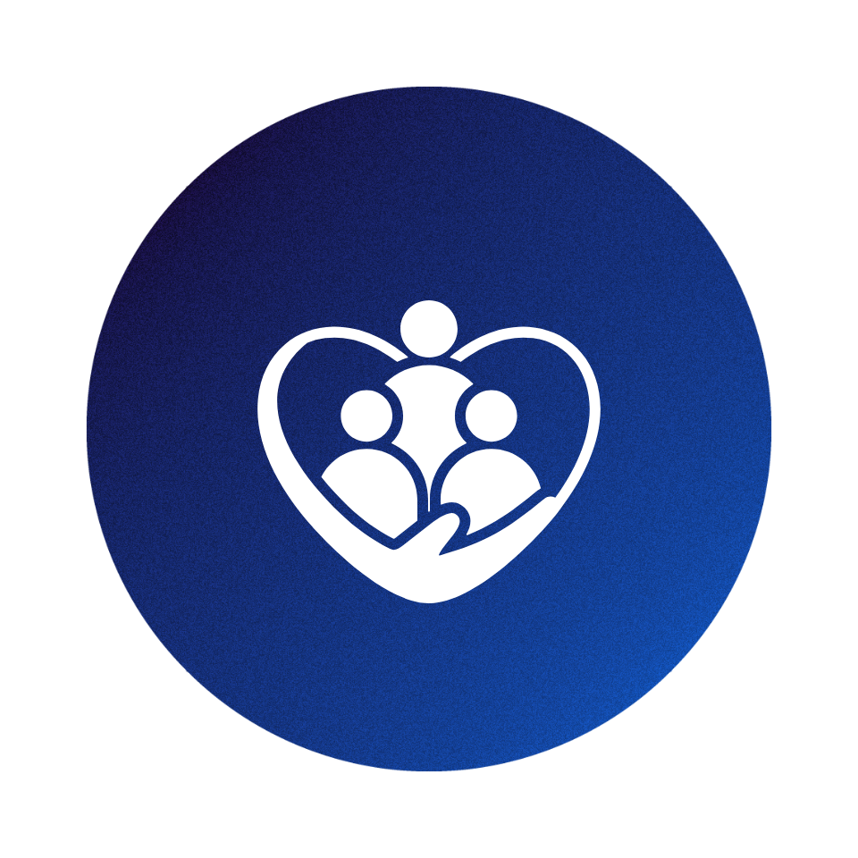 Dark blue circle icon with community inside a heart