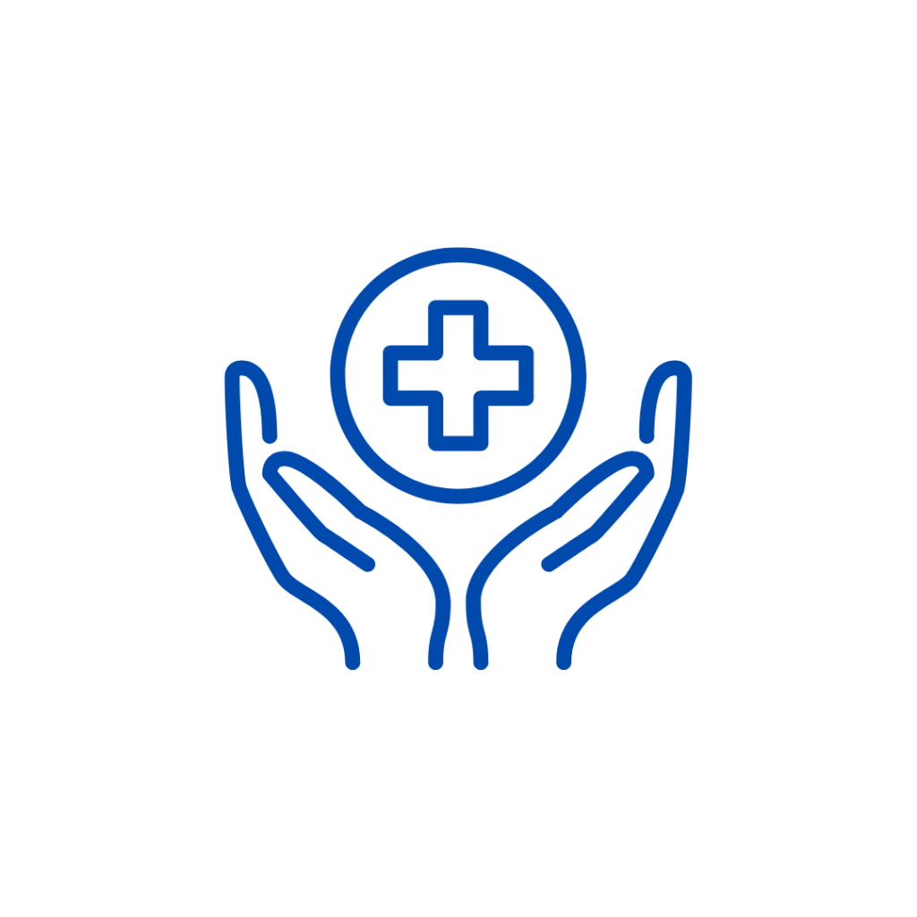 An Icon of hands holding a circle with a cross