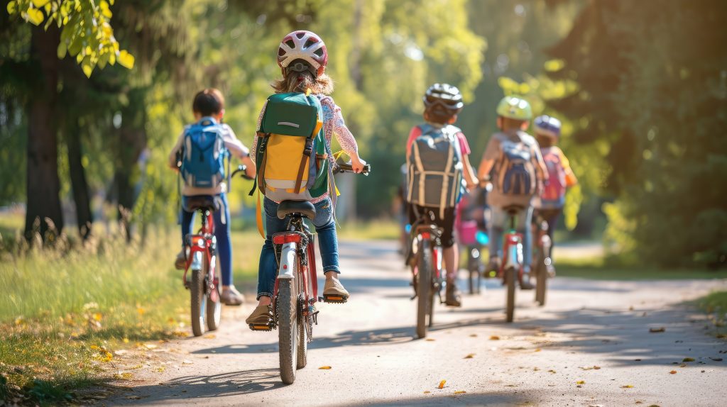 Children riding their bicycles on a road