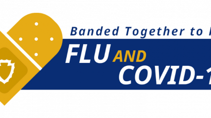 Banded together to flight the flu and COVID19. San Bernardino county. with a Band-Aid shaped like a heart.