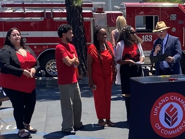Community Heart Feed the Need food pantry staff receiving recognition from the Upland Chamber of Commerce.
